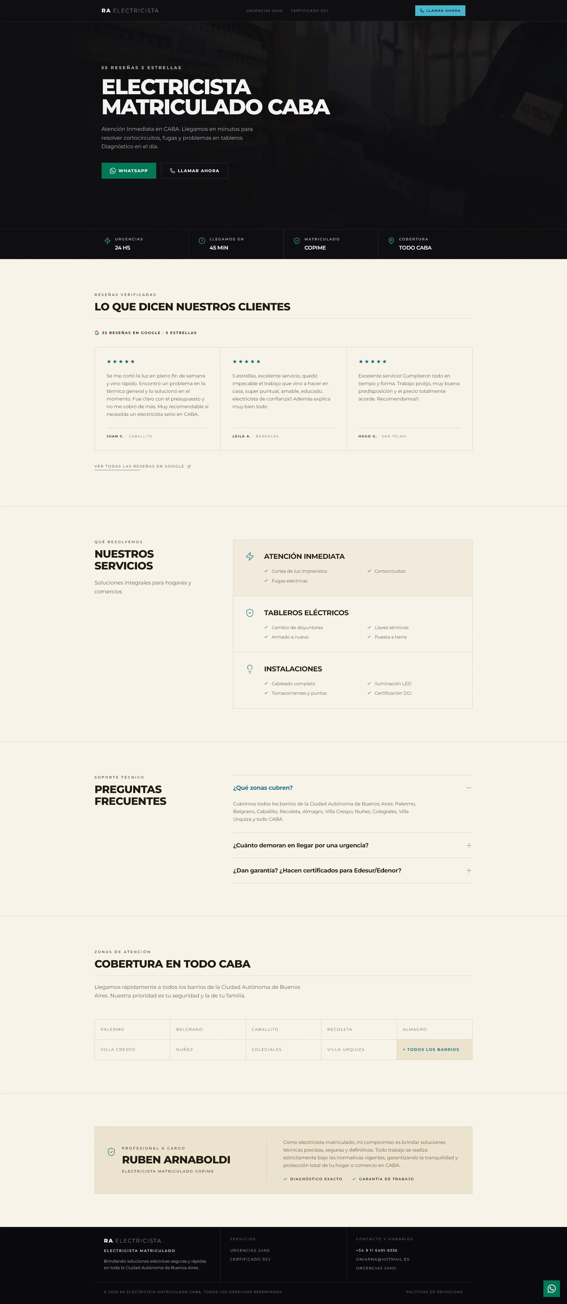 Vista previa de la landing page de RA Electricista